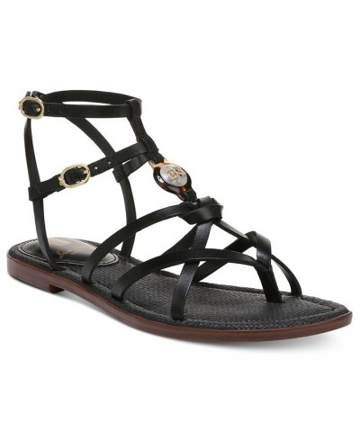Gwen Strappy Flat Gladiator Sandals Black $55.90 Shoes