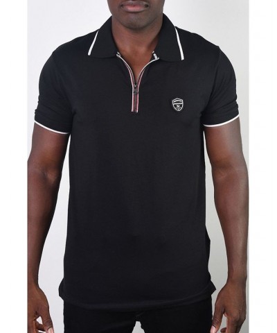 Men's Basic Short Sleeve Stripe Polo Black $26.46 Polo Shirts