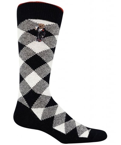 Men's Cashmere Buffalo Check Boot Socks Black $22.08 Socks