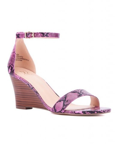 Sharona Women's Ankle Wrap Wedge Sandals Pink $29.98 Shoes