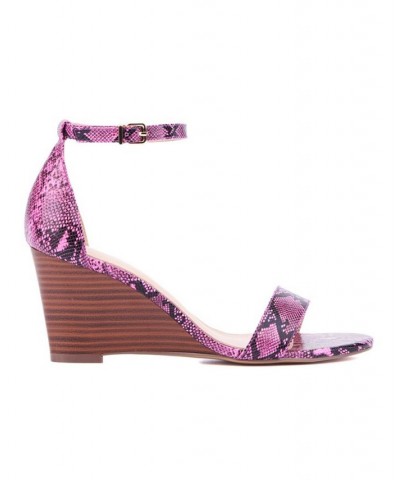Sharona Women's Ankle Wrap Wedge Sandals Pink $29.98 Shoes
