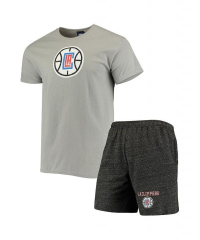 Men's Gray, Heathered Charcoal LA Clippers Pitch T-shirt and Shorts Set $30.55 Pajama