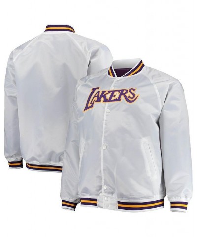 Men's White Los Angeles Lakers Big and Tall Hardwood Classics Raglan Satin Full-Snap Jacket $51.99 Jackets