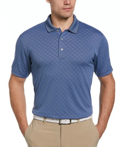 Men's Chambray Geo Jacquard Short-Sleeve Performance Polo Shirt Peacoat $17.11 Polo Shirts