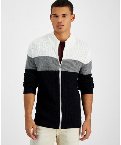 Men's Cotton Colorblocked Full-Zip Sweater Black $21.93 Sweaters