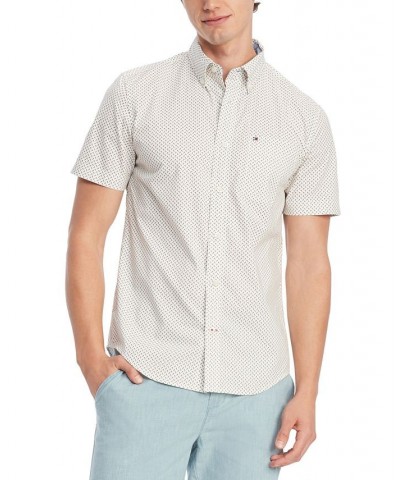 Men's Anders Geo Print Regular Fit Short Sleeve Woven Shirt White $28.60 Shirts