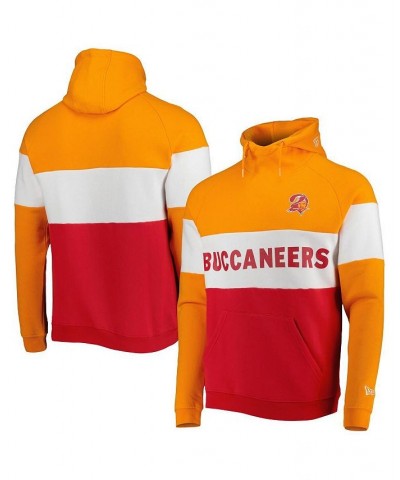 Men's Red and Orange Tampa Bay Buccaneers Colorblock Throwback Pullover Hoodie $40.14 Sweatshirt