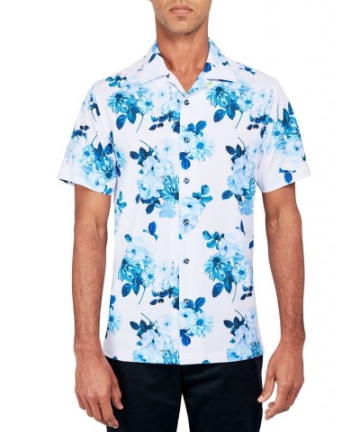Men's Regular-Fit Non-Iron Performance Stretch Floral-Print Button-Down Camp Shirt Blue $34.06 Shirts