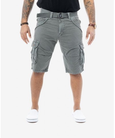 Men's Big and Tall Belted Double Pocket Cargo Shorts Gray $26.60 Shorts