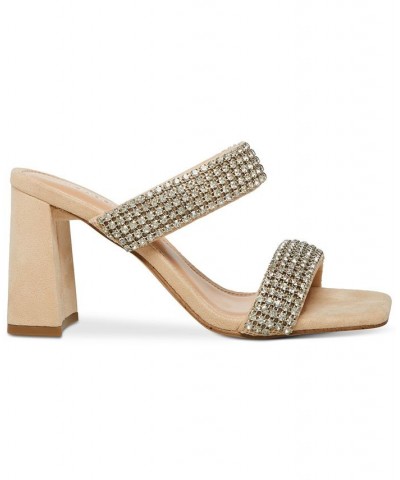 Women's Wit Rhinestone Block-Heel Dress Sandals Tan/Beige $22.10 Shoes