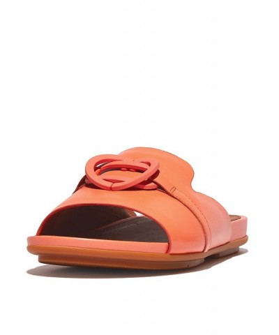 Women's Gracie Rubber Circlet Leather Slides Sandal Orange $56.40 Shoes