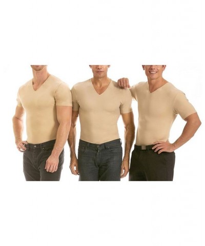 Men's Big & Tall Insta Slim 3 Pack Compression Short Sleeve V-Neck T-Shirts Tan/Beige $101.77 Undershirt