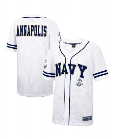Men's White and Navy Navy Midshipmen Free Spirited Baseball Jersey $34.50 Jersey