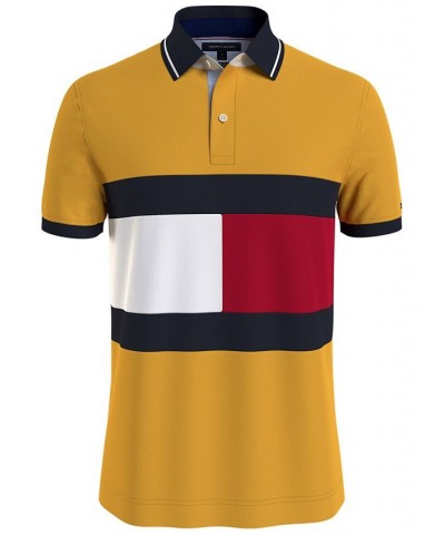 Men's TH FLEX Hilfiger Flag Custom Fit Polo Yellow $35.04 Polo Shirts