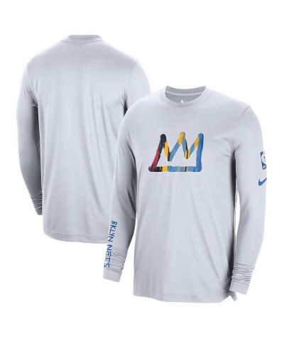Men's White Brooklyn Nets 2022/23 City Edition Pregame Warmup Long Sleeve Shooting Shirt $31.20 Shirts